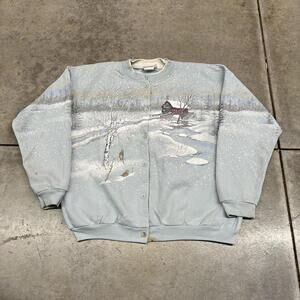 vintage winter wonderland artisans designs wrap print button down sweatshirt